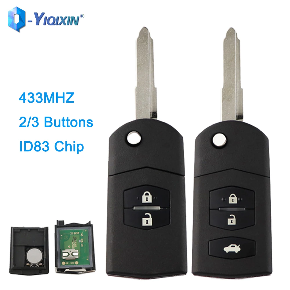 YIQIXIN 433Mhz Flip Car Key For Mazda M2 M3 M5 M6 M8 Demio 2 Axela Premacy Atenza ID83 Chip 2006-2009 2/3 Buttons Folding Remote