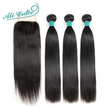 Ali Grace Hair Brazilian Straight Hair Bundles With Closure 4 4 Middle Free Part 2 Innrech Market.com