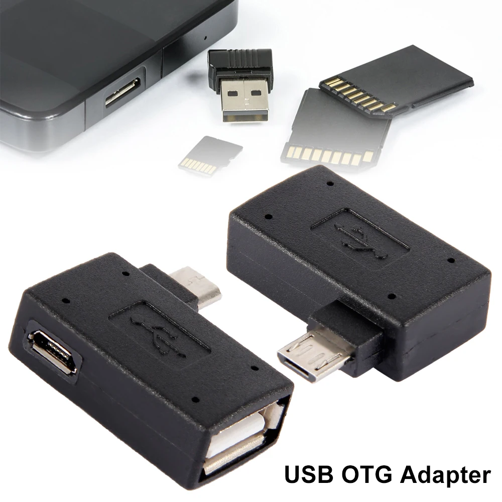 

90 Degree Left & Right Angled Micro USB 2.0 OTG Host Adapter black color with Micro USB Power for Andriod mobile phone & tablet