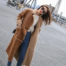 Savabien осеннее винтажное замшевое пальто из искусственной овчины с мехом внутри длинные женские зимние куртки элегантный Тренч Женский Уличная