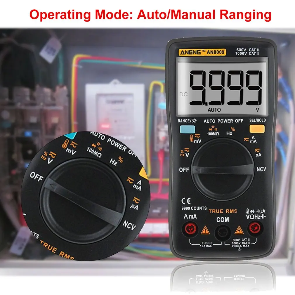 Профессиональный цифровой мультиметр AN8009 с ЖК-дисплеем, цифровой мультиметр, 9999 отсчетов, AC/DC, амперметр, вольтметр, Ом, метр, тестер