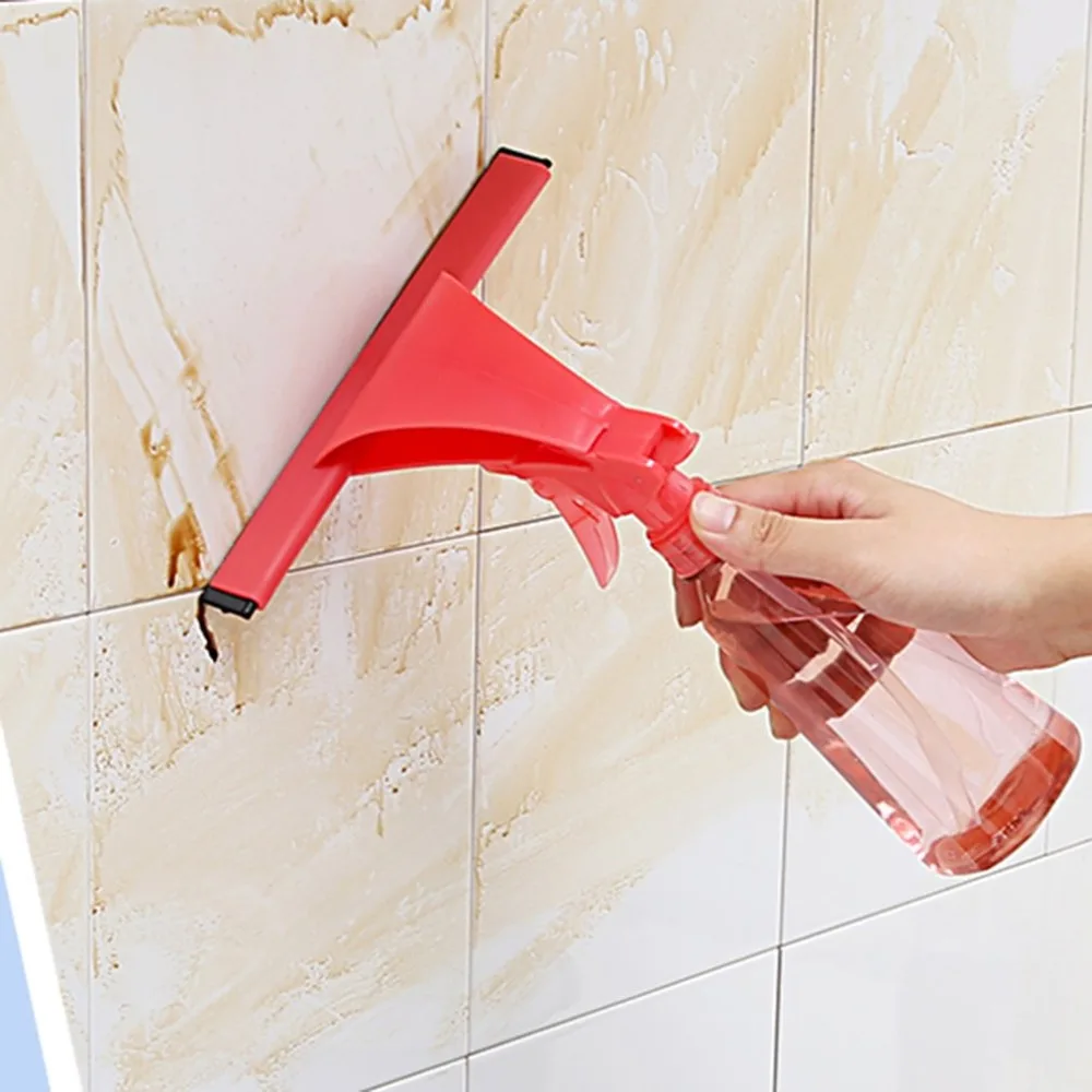 Glass Window Wiper with Spray Bottle Soap Cleaner Soft Rubber Blade Brush Home Bathroom Mirror Scraper Wiper Glass Cleaner
