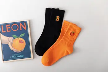 

Unisex Middle Tube Socks Women's And Men's Socks INS Style Krajuku Cute Orange and Letter Embrodery Socks Pure Cotton Socks Men'