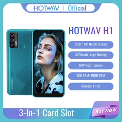 Hotwav – Smartphone H1, grand écran HD 6.26 pouces, 2 go de RAM, 16 go de ROM, batterie 3150mAh, caméra 8mp, déverrouillage par empreinte digitale 