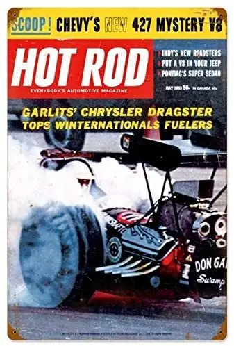 

Maizeco Metal Tin Signs Retro Hot Rod Magazine Garlits May 1963 Indoor Bar Poster Coffee Shop Garage Pub 12 x 16 Inch Wall Decor