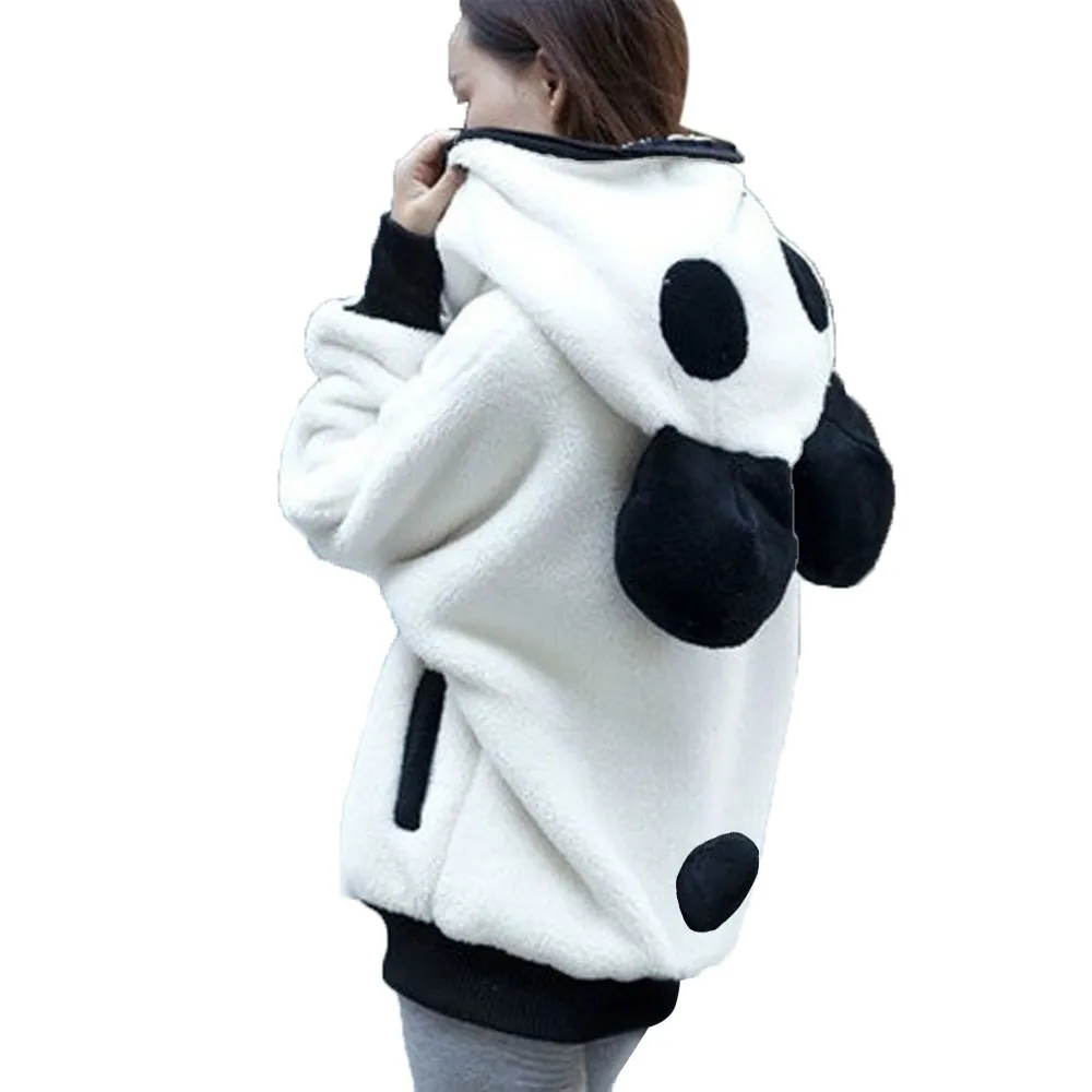 Home& Nest Pandas куртка с капюшоном женская теплая флисовая толстовка в стиле Лолиты зимняя Милая верхняя одежда с ушками панды пальто с карманами на молнии Толстовка