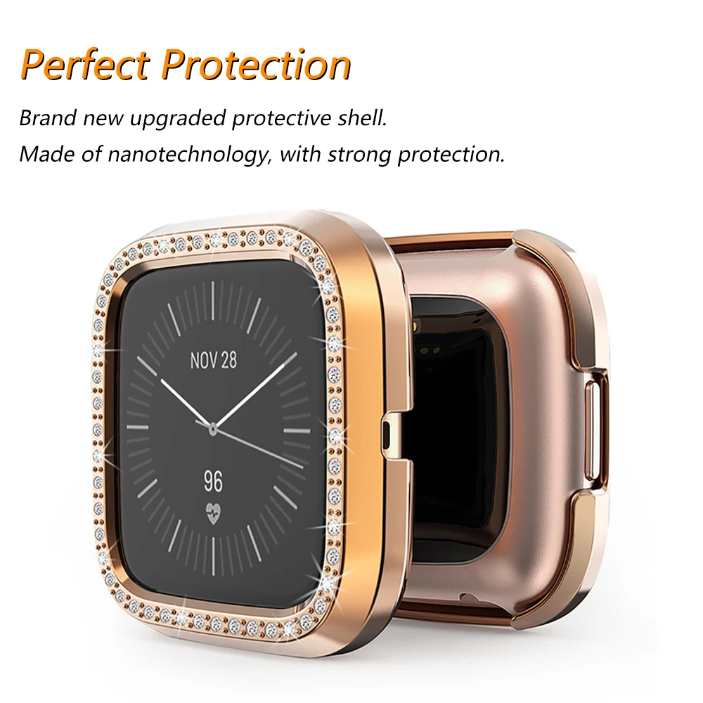 Bling Protector Case for Fitbit Versa 2 Women Girl Jewelry Crystal Diamond Watch Protection Bumper Cover for Fitbit Versa Lite