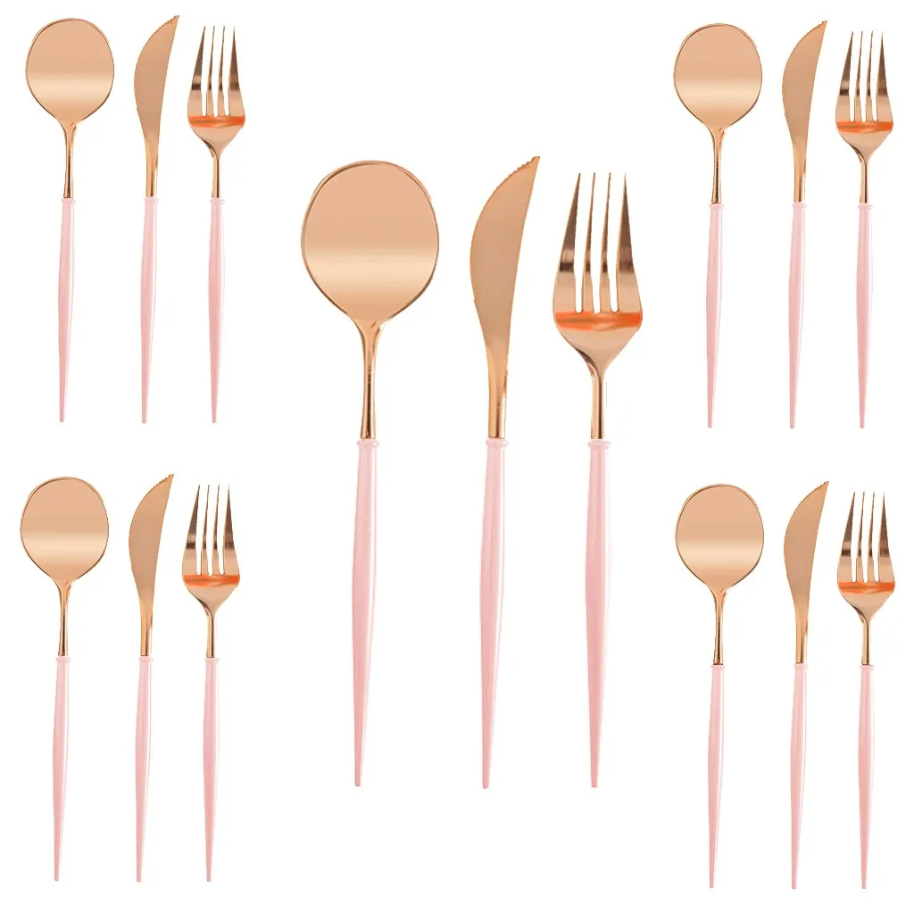 5 set Plastic Rose Gold Tableware Set Cutlery Western Food Tableware Teaspoon Luxury Knife fork spoon dessert Party Supplies