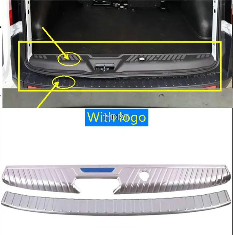 thumbnail image 1 of Para Ford Transit 2017 2018 2019 Cubierta de parachoques trasero Placa de umbral de puerta Protector Panel de protección Moldura de acero inoxidable Accesorio estilo automóvil, 1 of 5