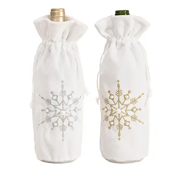 

2021 New Year Snowflake Fake Pearl Wine Bottle Dust Cover Xmas Navidad Noel Christmas Decorations for Home Dinner Table Decor