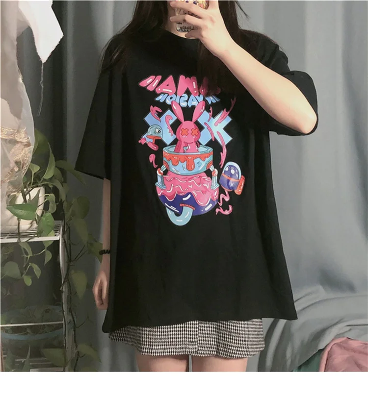 Cute Little Dinosaur Pattern Printed T-Shirt Summer Loose Large Size Multi-Color Cartoons Japanese Tops Y2k Casual Cotton Tees Cute Little Dinosaur Pattern Printed T-Shirt Summer Loose Large Size Multi-Color Cartoons Japanese Tops Y2k Casual Cotton Tees