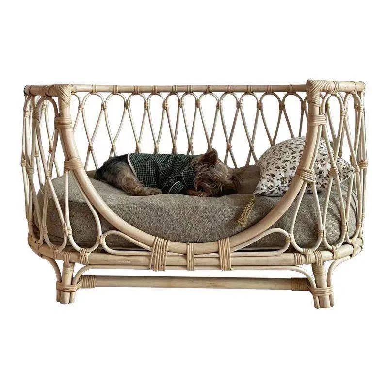Tt Ancient Fish Rattan Pet Bed Handwoven Dog Sofa Rattan Chair Cat Bed