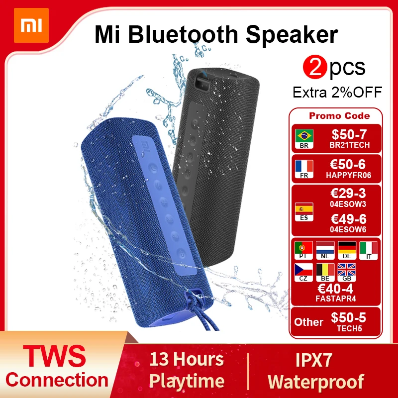 Xiaomi Mi-Altavoz Bluetooth portátil para exteriores, 16W, conexión TWS, sonido de alta calidad IPX7, impermeable, 13 horas de reproducción