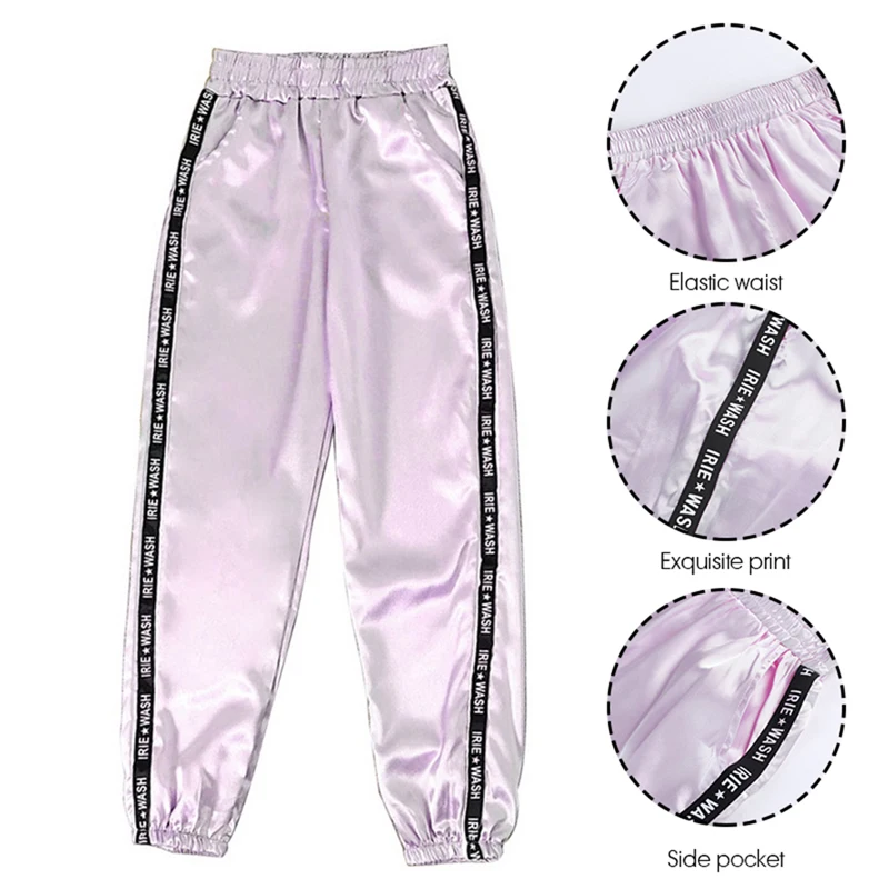 Big Pocket Satin Highlight Harem Pants Women Glossy Sport Ribbon Trousers BF Harajuku Joggers Women's Sports Pants