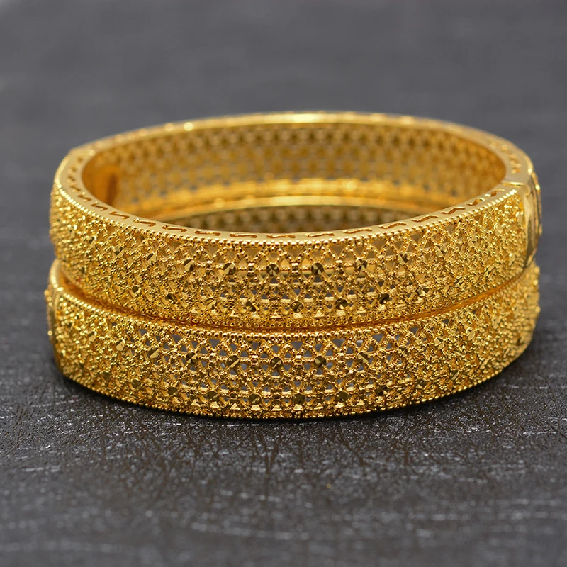 2pcs Wando 24k Gold Bangle for Women Gold Dubai Bride Wedding Ethiopian Bracelet Africa Bangle Arab Jewelry Gold Charm Girl Bracelet - Окраска металла: 2pcs