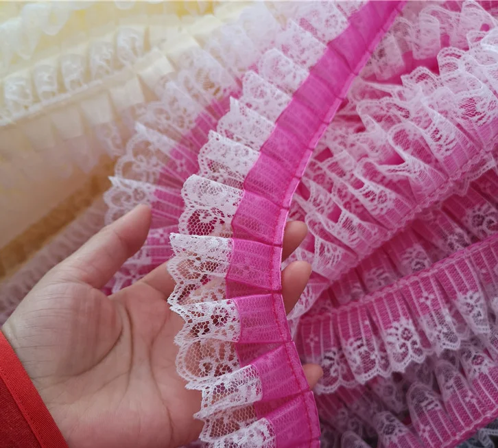 PT2020003 garment trim by lace and organza hot pink