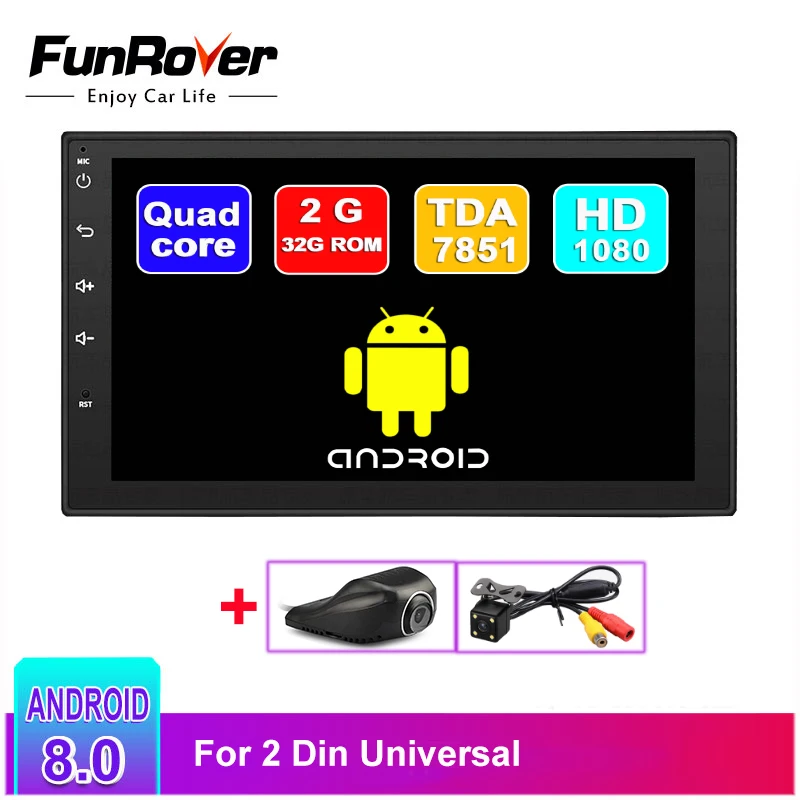 

Funrover Universal Car Multimedia Player 2 Din Android 8 .0 DVD Automotivo Wifi Radio FM GPS USB RDS Quad Cores RAM 2G ROM 32G