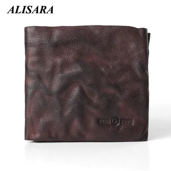 

Alisara Men Short Wallet Soft Sheepskin Luxury Retro Ruched Genuine Leather Male Bifold Wallets Vintage Men's Credit Card Wallet