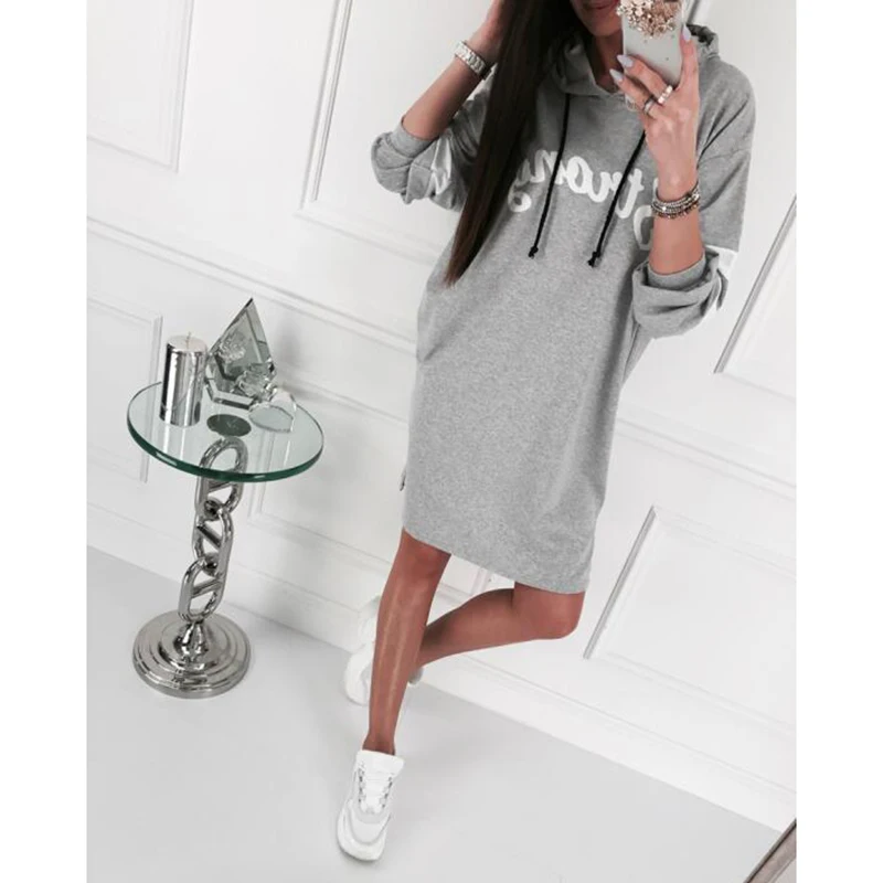 Новинка; Повседневное платье с капюшоном; Vestidos; длинный свитер с буквенным принтом; сезон осень-зима; пуловер; вечерние спортивные платья с длинными рукавами; SJ4977C