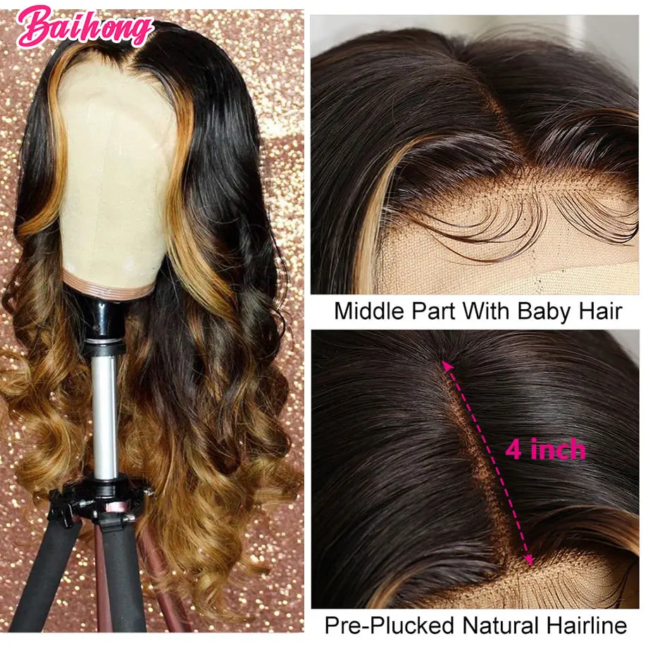 1B430 Colored Brown Lace Front Human Hair Wigs With Blonde Highlight HD Transparent Lace Frontal Wig Ombre Body Wave Wig On Sale