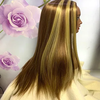 

Highlight Wig Straight Synthetic Wig Honey Blonde Brown High Heat Ombre Beautiful Colored For 2020 Fashion Fiber Hair