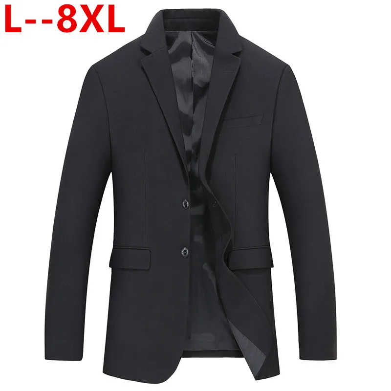Черный Большой размер 10XL 8XL 6XL 5XL 4XL демисезонный мужской блейзер с длинным рукавом сплошной цвет Тонкий Повседневный тонкий пиджак размера плюс - Цвет: Черный