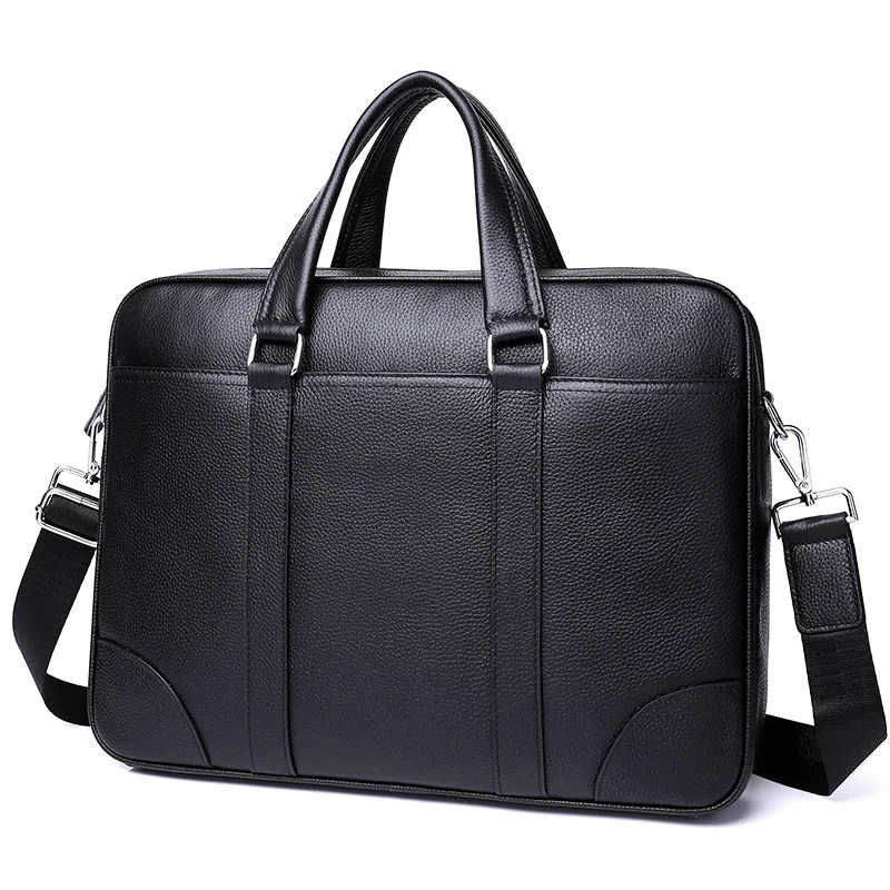 Лидер продаж, мужской портфель, натуральная кожа, сумки, мужские, Роскошные, бизнес, коровья кожа, сумка через плечо, 14 дюймов, сумка для ноутбука - Цвет: Черный