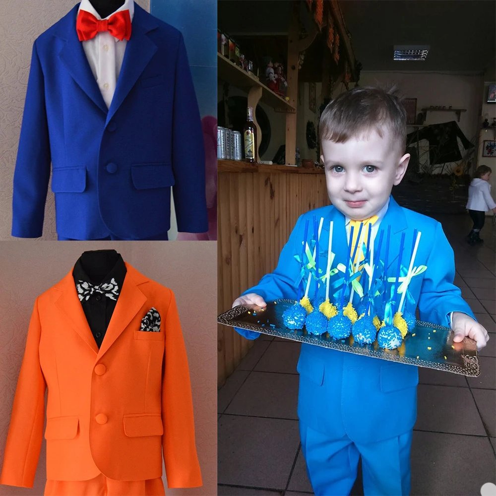 

Orange Blue 2020 Handsome Boys Formal Wear Jacket Pants 2 Pieces Set Suits for Wedding Dinner Children Kids Tuxedos