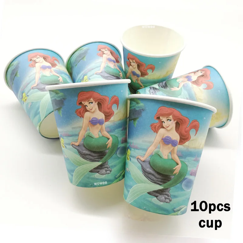 10pc Paper Cup Вечерние украшения в виде русалки, скатерть, подстаканник, соломенная салфетка, свечи, подарочная коробка для конфет, попкорна, детский подарок на день рождения, сделай сам - Цвет: 10pc Paper Cup