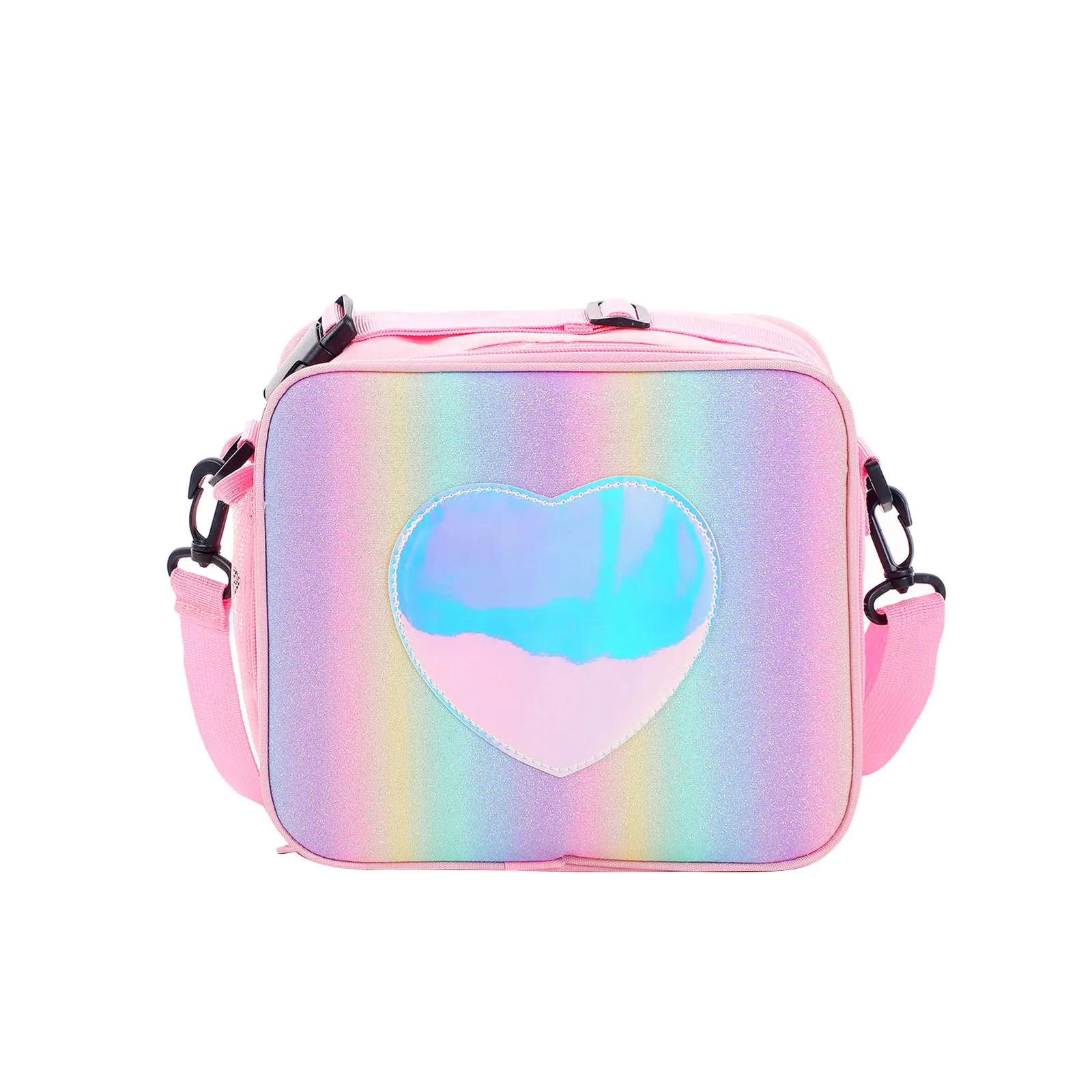 Holographic Heart Lunch Tote Box Lunch Bag Container with Adjustable Shoulder Strap