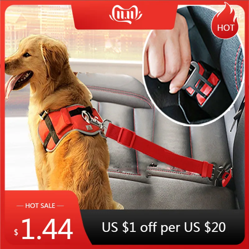 Cinturón de seguridad de coche ajustable para perro, arnés de cinturón de seguridad para vehículo, Clip de plomo para perro, suministros para mascotas, Collar de tracción con palanca de seguridad|Cinturones de seguridad| - AliExpress