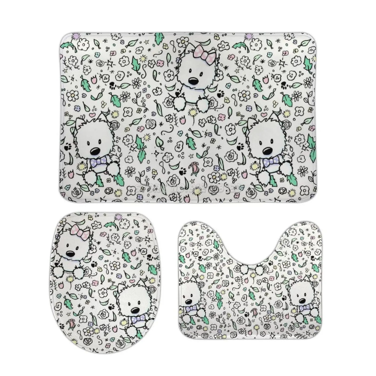 KiniArt Westie каракулей 3 шт. Набор ковриков для ванной Коралловое бархатное банное
