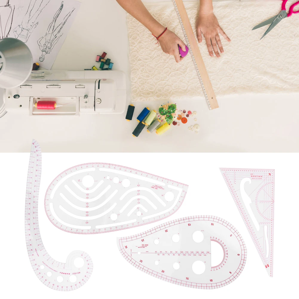 

4pcs Sewing Ruler Set Curve Ruler Multi-Purpose Tailor Tool Lightweight Plastic Sewing Rulers For Cutting Dropshipping