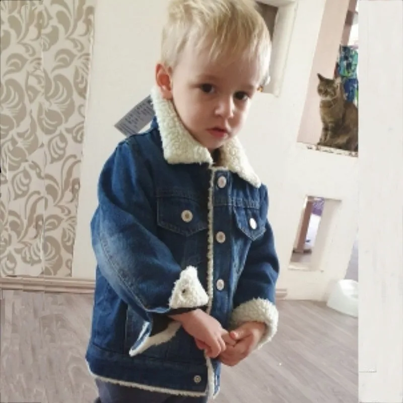 Buy Winter Childrens Jacket Lambswool Denim Jacket for a Boy Fashion Kids Jacket Casual Thicken Baby Jacket Warm Boys Girl Coat