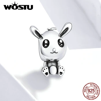 

WOSTU Cute Rabbit Charms 100% 925 Sterling Silver Animal Bead Fit Original Bracelet Pendant For Necklace Easter Jewelry FIC1467
