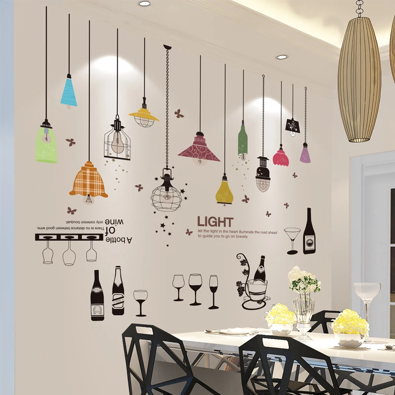 

[shijuekongjian] Colorful Chandeliers Wall Stickers DIY Red Wine Bottle Mural Decals for Living Room Bar Shop Glass Decoration