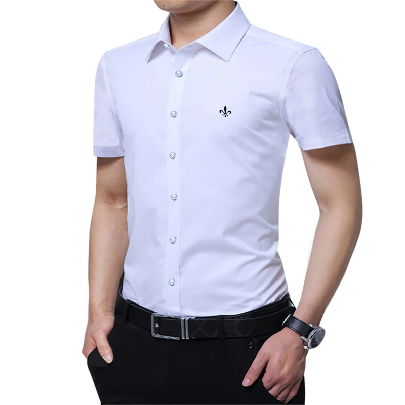 Плюс размер 8XL Dudalina вышивка мода Blusa Camisa Social Masculina короткий рукав Slim Fit рубашка мужская Цветочная Одежда Белый мужской