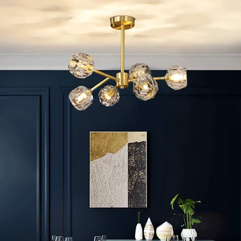 

European Luxury Crystal Glass Shades Golden Pendant Lamp Minimalism Indoor Art Decor Living Room Home Furniture Hanging Light