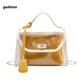 

Newest best price PVC transport crossbody hand bag women in summer small bags with mini leather pocket and chain strap for girls
