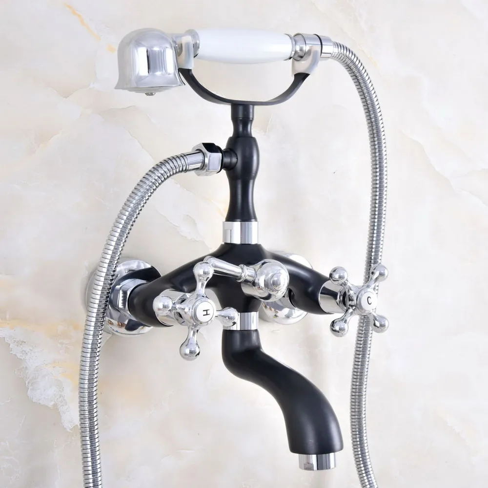 

Black Silver Bathtub Faucets Telephone Style Tub Mixer Taps Dual Handle Bathroom Bath Shower Faucet with Handshower zna602