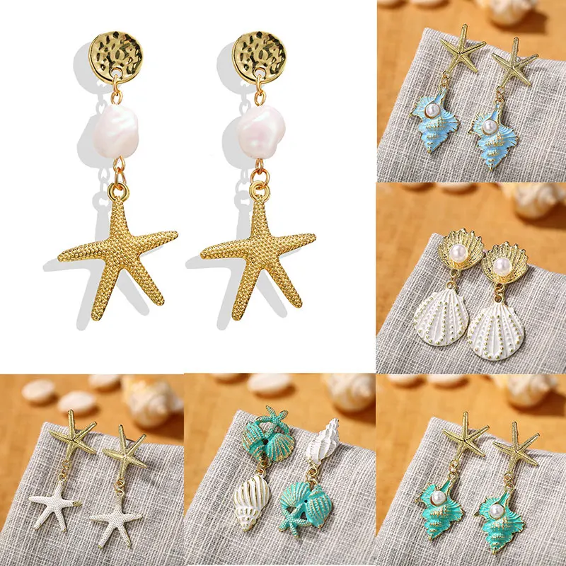 

Vintage Beach Sea Shell Long Tassel Earrings For Women Boho Conch Starfish Drop Earings Set Girl Indian Brincos Jewelry 2019