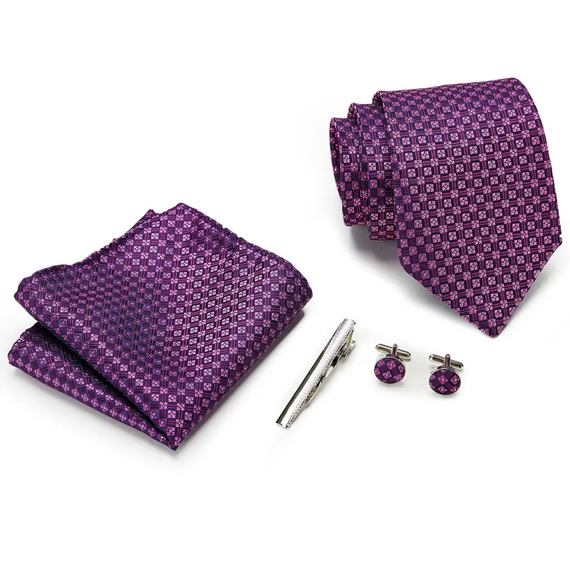 Мужские галстуки на шею, подарочная упаковка, мужские брендовые роскошные галстуки, карманные квадратные шелковые галстуки, набор запонки, носовой платок и зажимы