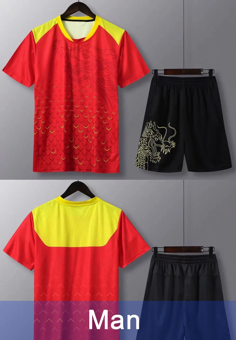 Быстросохнущий Теннисный спортивный костюм для мужчин и женщин с круглым вырезом дышащий впитывающий Пот Короткий рукав бадминтон футболка и шорты L966SHC - Цвет: Men Red