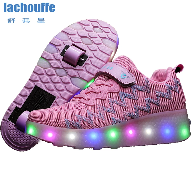 Детские кроссовки для катания на роликах с двумя колесами USB Charing светодиодный