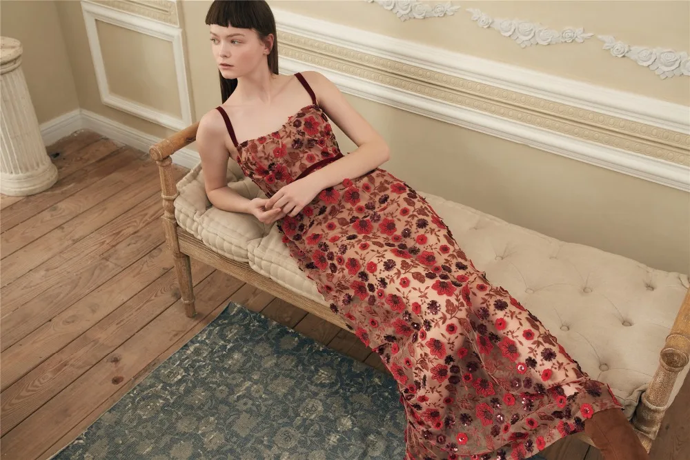EASYSMALL, женское платье, модное, праздничное, высокого класса, Vestidos, вечерние, эксклюзивные, красные цветы, уличная одежда, платья с высокой талией