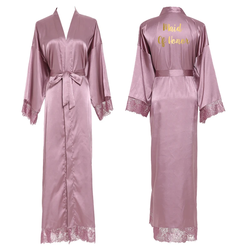 YUXINBRIDAL Шелковый атласный кружевной халат белый невесты халат подружки невесты халаты Свадебный длинный халат