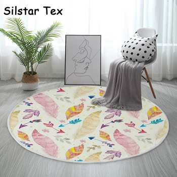 

Silstar Tex Colorful Feathers Cotton Round Mat Bohemian Rug Diameter 90cm Fashion Pattern Door Baby Mat Woven For Bath Home