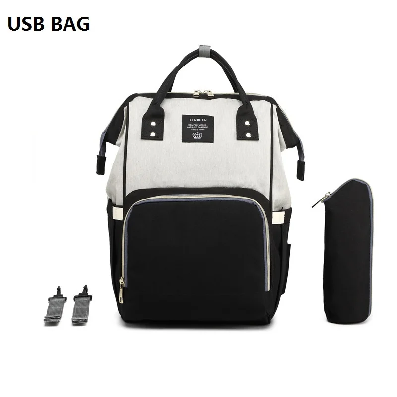 USB Mommy Bag Diaper Large Capacity baby bag travel Nappy diaper backpack waterproof anti-loss maternity bag handbags for moms - Цвет: usb bag