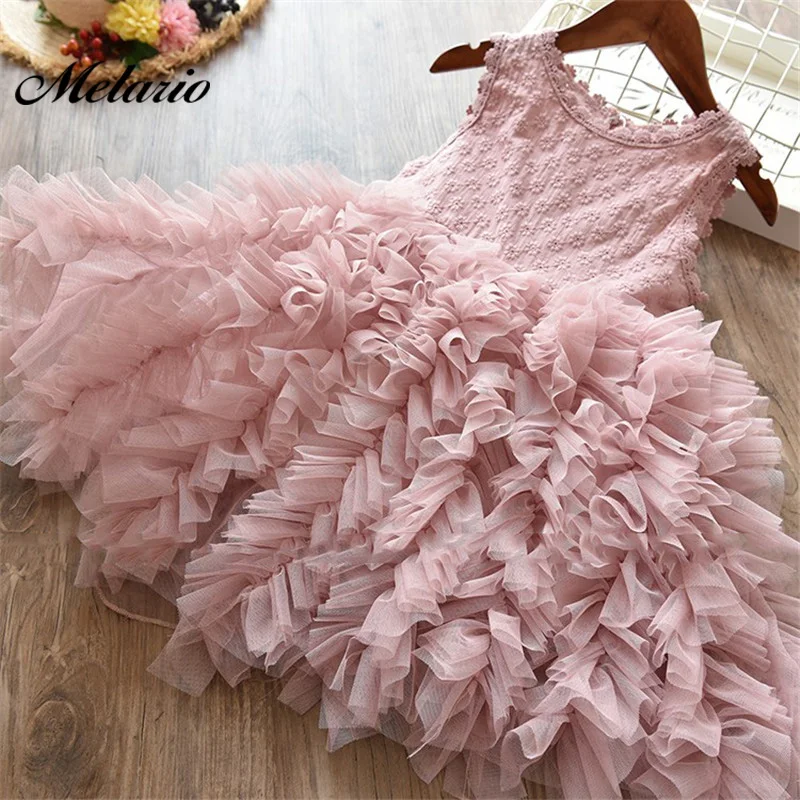 Платье для девочек «меларио» Новинка года, платье принцессы без рукавов для девочек детская одежда милое Сетчатое бальное платье с цветочной вышивкой, праздничное платье для детей возрастом от 3 до 7 лет