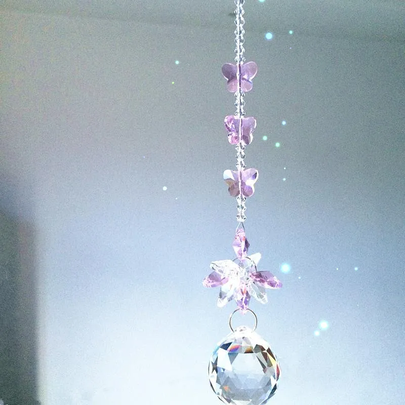 Top Quality Crystal Glass Diy Suncatcher Faceted Ball + Pink Beads Pendant for Chandelier Part Christmas Tree Hanging Decoration
